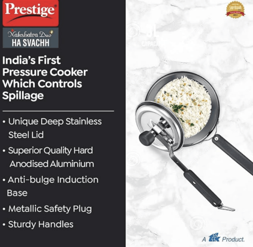 Prestige Nakshatra Duo Plus Svachh Hard Anodised Aluminium Pressure Cooker 2.0 L,Black - Image 2